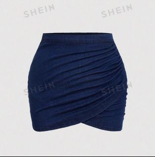 SHEIN  Solid Wrap Denim Skirt plus size