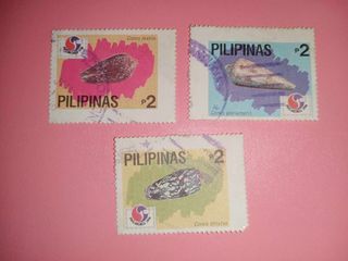 [TAKE ALL x3] Pilipinas Shell Stamp Set Vintage Stamps Collectible Collector Old Print Collection Philippines Seashells