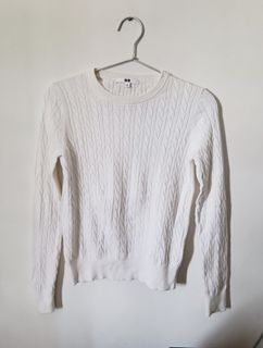 Uniqlo Cotton Cashmere Cable Sweater Pullover Ecru White