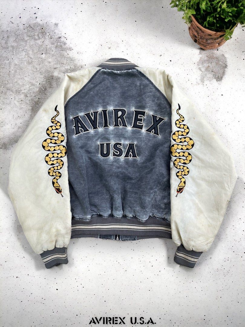 ?Vintage 90s Avirex USA Faded Varsity Jacket Big Logo, Men