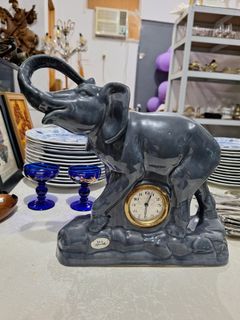 Vintage ceramic elephant with mechanical clock made in Germany