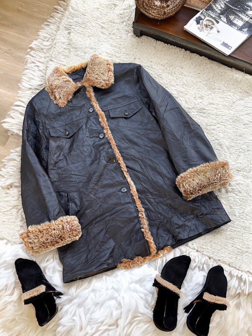 Vintage Hardy Amies Rabbit Fur Sheepskin Leather Jacket Women s Fashion Coats Jackets and Outerwear on Carousell