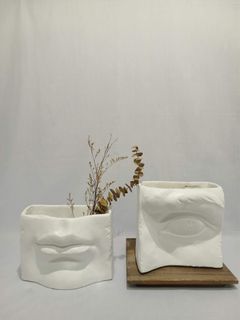 White Nordic Vase Lips Eyes Hands Abstract Sculpture Flower Pots Modern Home Decor