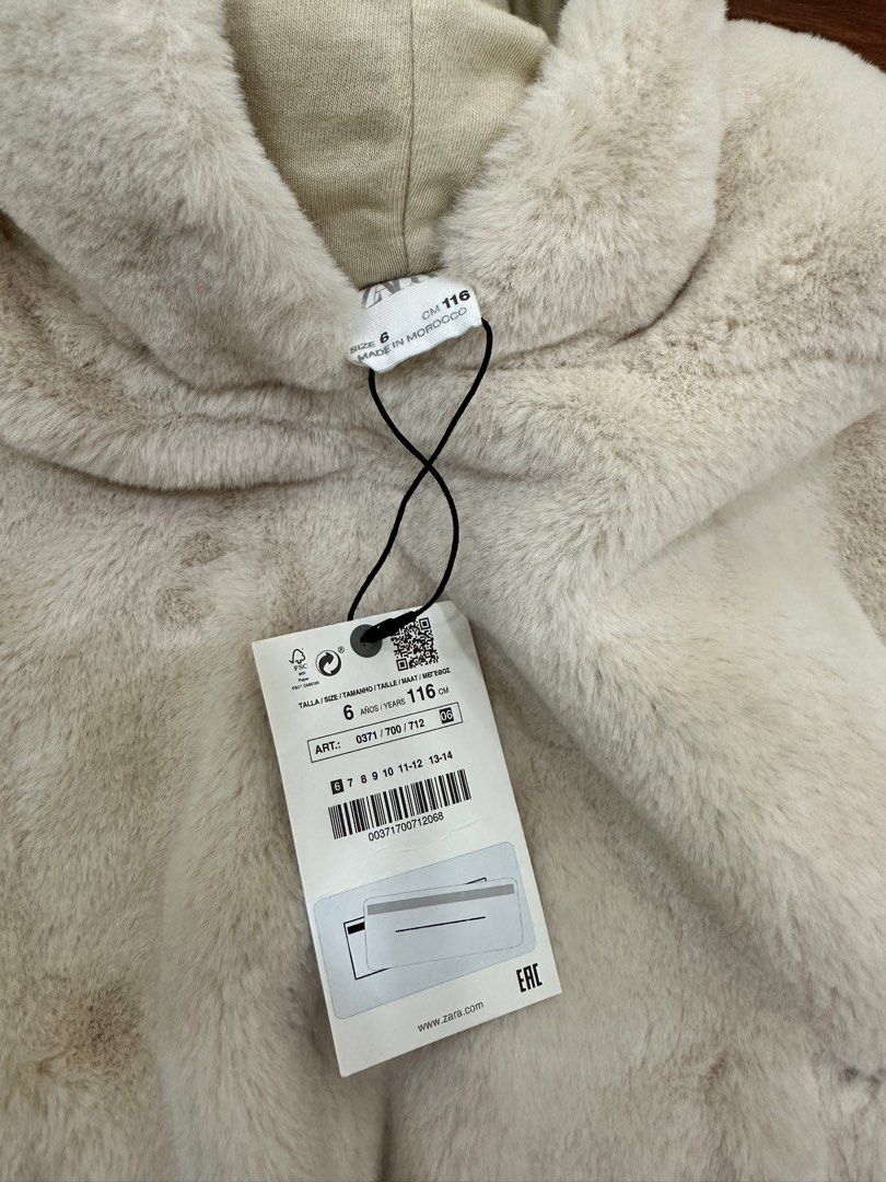 Zara Faux Fur Hoodie size 6 116cm