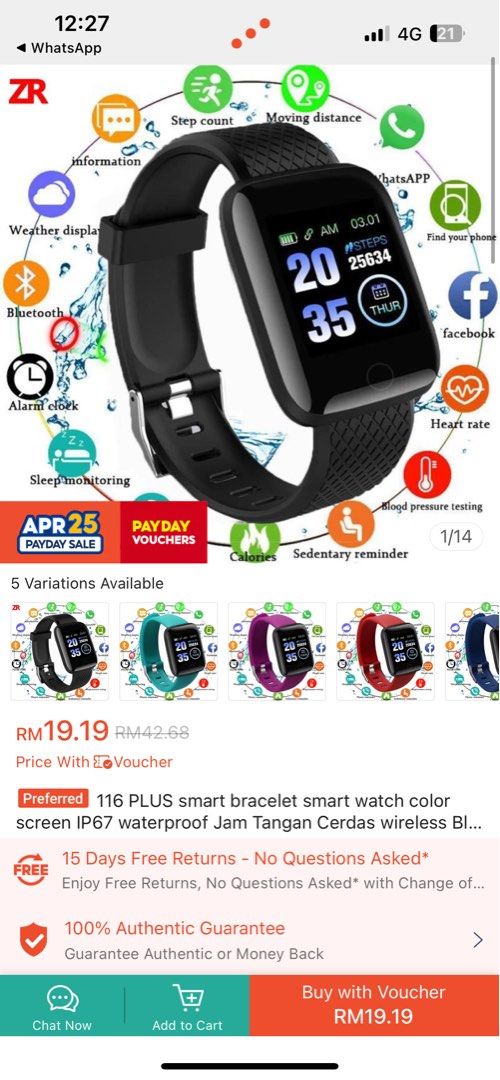 116 PLUS smart bracelet smart watch color screen IP67 waterproof Jam Tangan Cerdas wireless Bluetooth sports watch