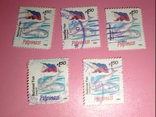 (1995) [TAKE ALL x5] Pilipinas Native Series National Fish Bangus 1.50 PESO Stamp Vintage Old Print Collectible Prints Philippines Collector Stamps Collection Philippine