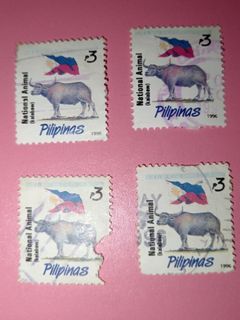 (1996) [TAKE ALL X4] Pilipinas Native Series National Animal Kalabaw 3 PESO Stamp Vintage Old Print Collectible Prints Philippines Collector Stamps Collection Philippine