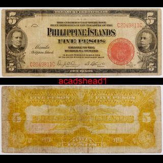 5 pesos 1929 Philippine Islands Treasury Certificate Davis Lagdameo Banknote RARE American Occupation