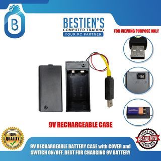 9V RECHARGEABLE BATTERY CASE with COVER and SWITCH ON/OFF, BEST FOR CHARGING 9V BATTERY
