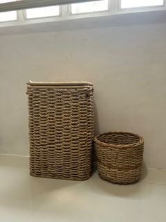 Aesthetic wicker laundry basket and planter