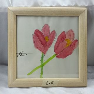 AH56 Wall decor 8"x8" watercolor painting in solid wooden frame from UK for 220