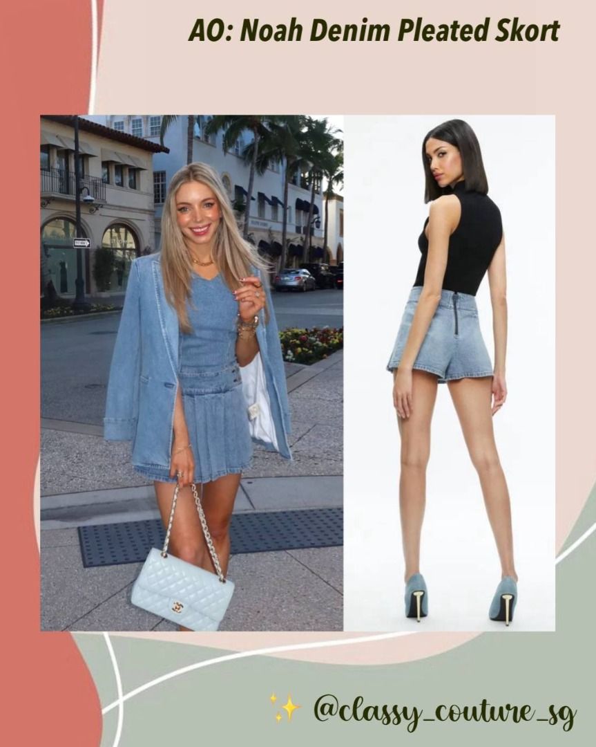 Alice + Olivia Noah Denim Pleated Skort Mini Skirt with