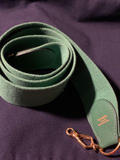 Auth HERMES Vert Courchevel leather canvas 50mm Sangle Bag Strap ng