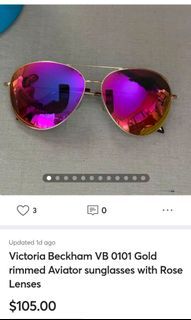 Authentic VICTORIA BECKHAM Gold Rimmed Aviator Sunglasses