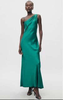 Authentic ZARA Emerald Green Satin Maxi Dress