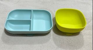 BUNDLE! Beaba Silicone Suction Meal Bowl & Beaba Silicone Suction Divided Plate