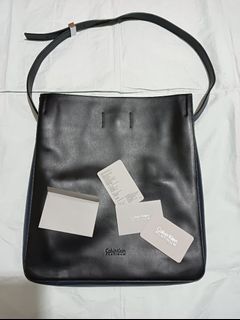 calvin klein platinum leather office bag
