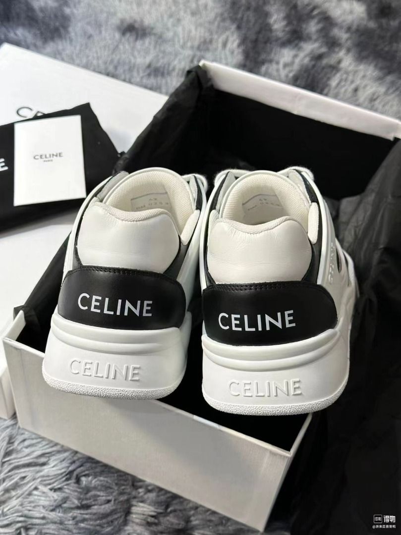 CELINE leather low top lace up fashion sneakers men s white and black