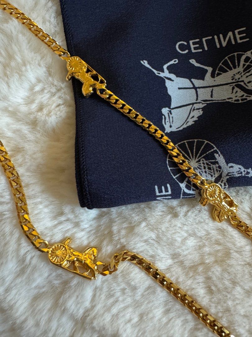 美品✨CELINE ♡ Vintage ♡ necklace CELINE Triomphe Blason Rhinestone Circle Necklace Gold