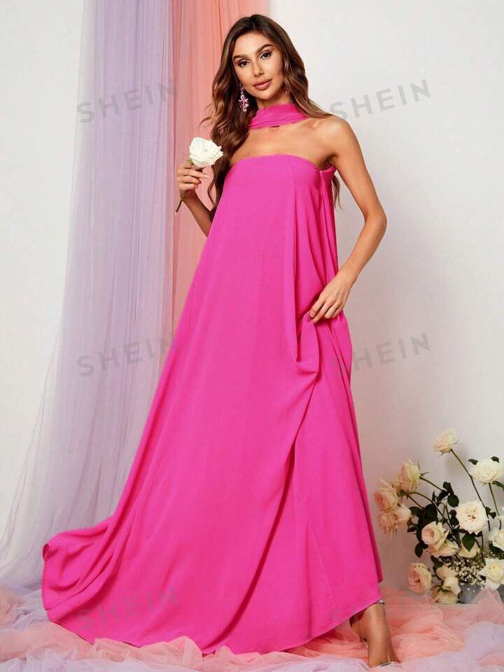 Pink choker maxi dress best sale