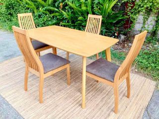 Dining Set 55”L x 32”W x 28”H (table) 18”L x 21”W x 17”SH (chairs)  Solid wood In good condition
