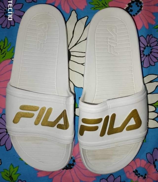 White and gold fila slides on sale