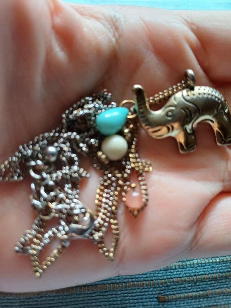 Forever 21 Fashion Long Necklace with Elephant Pendant and 3 colored stones