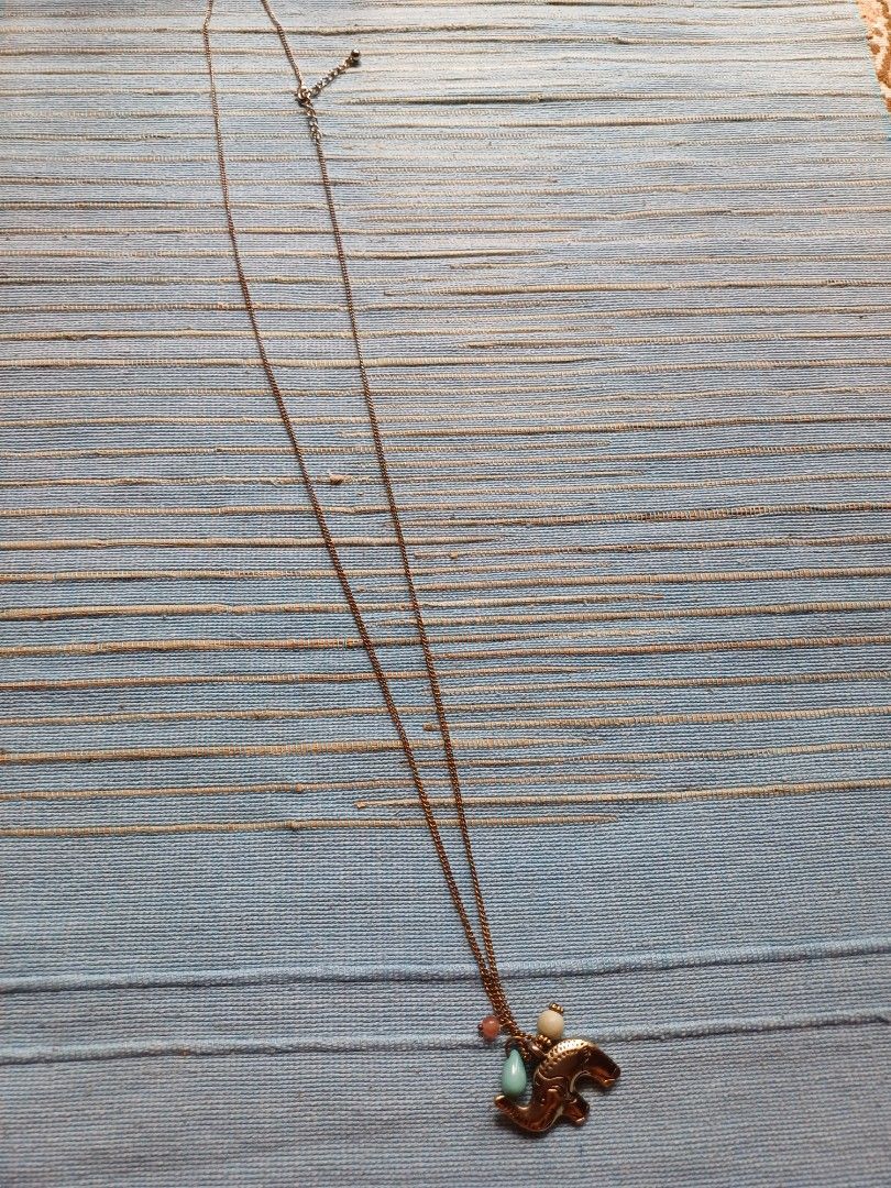 Forever 21 Fashion Long Necklace with Elephant Pendant and 3 colored stones