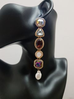 FROM ABROAD: Elegant Multi -colored gemstone / diamond -like Drop Dangling Earrings - B018 Gem Gems Pearl Pearls Drop Dangling