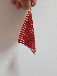 FROM ABROAD: Gold Red square diamond mesh drape Earrings - B015
