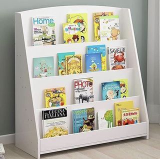 Front Facing Wooden Book shelf, white, 5 tiers/row.Heavy Duty. With free books, Minimalist Aesthetic