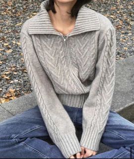 Gray cable knit cardigan (M)