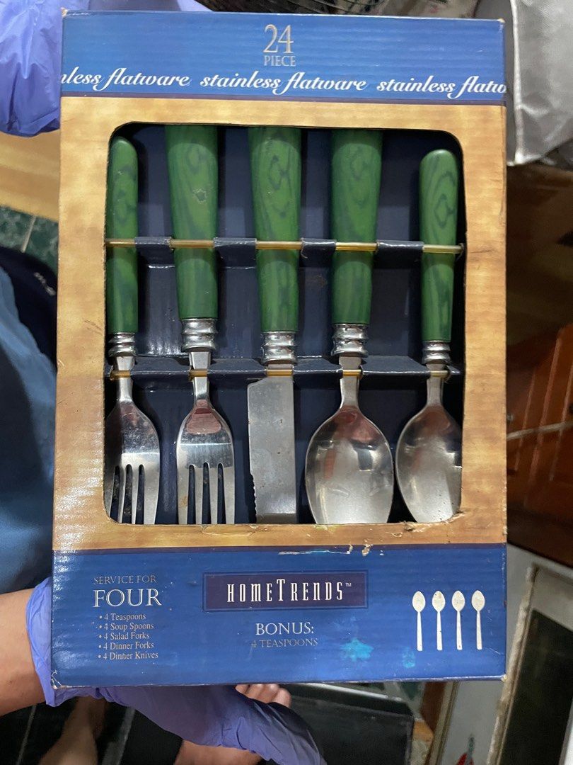 Home Trends Flatware service for 4 (Category: Dinnerware & Cutlery) located in Manila. Submitted by simplececile (Listing ID 1300429435, Image 1). Description: Home Trends flatware for 4. 4 tablespoon 4 soup spoon 4 salad fork 4 dinner fork 4 dinner knives Bonus: 4 teaspoons .