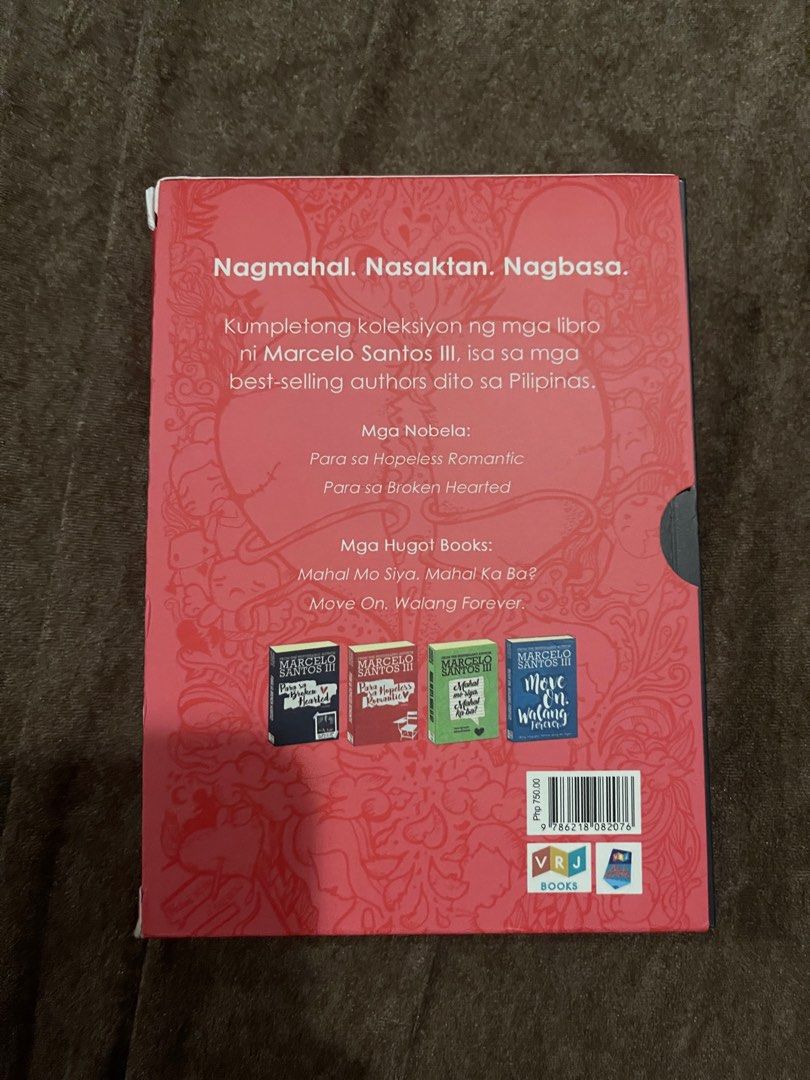 Hugot Books; Marcelo Santos III Set (Category: Storybooks) located in Quezon City. Submitted by hectorious_123 (Listing ID 1300358372, Image 3). Description: ⚡️FS⚡️ Orig price is around 750 (?) Gifted but im not into this kind of books 2 books are hugot books 2 books are romance novels 1 book is a hugot journal (Fun read but not into it) ⚡️Negotiable ⚡️ RFS: Declutter and funds Nova QC.