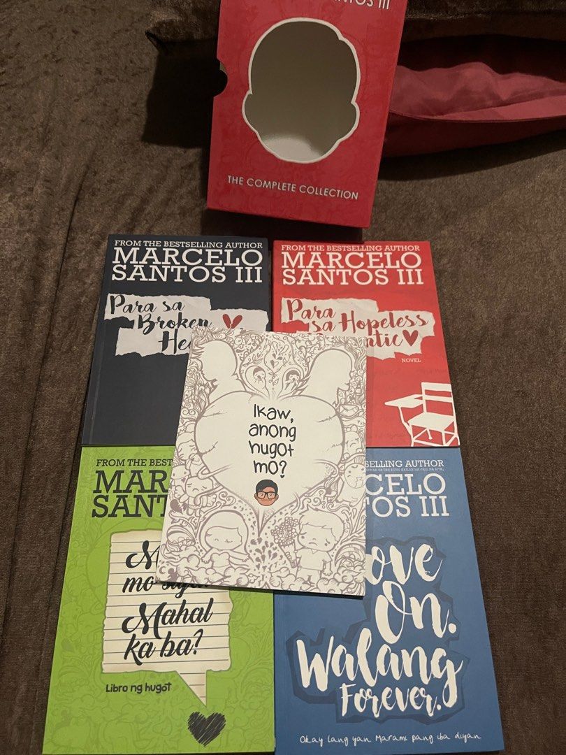 Hugot Books; Marcelo Santos III Set (Category: Storybooks) located in Quezon City. Submitted by hectorious_123 (Listing ID 1300358372, Image 1). Description: ⚡️FS⚡️ Orig price is around 750 (?) Gifted but im not into this kind of books 2 books are hugot books 2 books are romance novels 1 book is a hugot journal (Fun read but not into it) ⚡️Negotiable ⚡️ RFS: Declutter and funds Nova QC.
