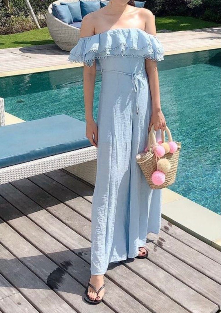 Indikah off shoulder jumpsuit with scallop detail