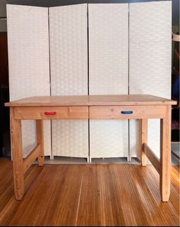 JAPAN SURPLUS 4 SEATER DINING TABLE WITH 2 DRAWERS IN GOOD CONDITION SIZE: 47L x 28W x 29.5H inches Code 0002