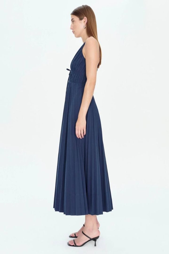 maurie and eve blue and white dress SIMKHAI Marabella Satin Midi Dress In Midnight Blue