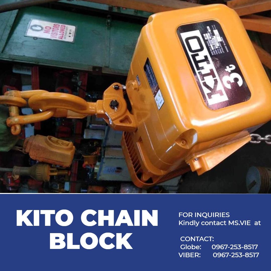 KITO CHAIN BLOCK (Category: Industrial Equipment) located in Caloocan City. Submitted by Maeve_vale (Listing ID 1300325154, Image 1). Description: ‼ ALL ITEMS ARE ON STOCK‼ SEND US A MESSAGE FOR INQUIRIES Kindly contact MS.VIE .