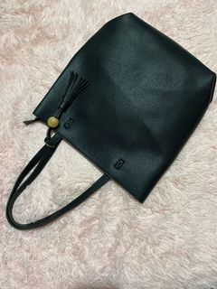 Leather black tote bag long handle