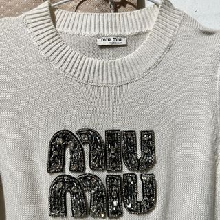 miu miu knitted top spellout with gems