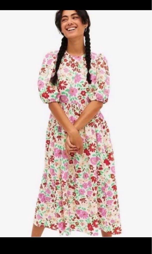 Monki Puffed Sleeve Floral Midi Dress NWT Women s Fashion Dresses Sets Dresses on Carousell