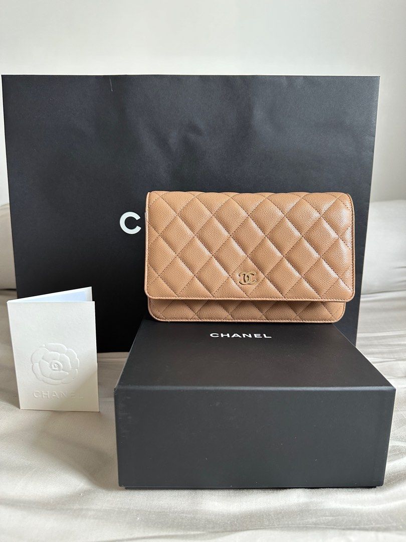 NEW Chanel wallet on chain WOC in dark beige nude Caviar leather