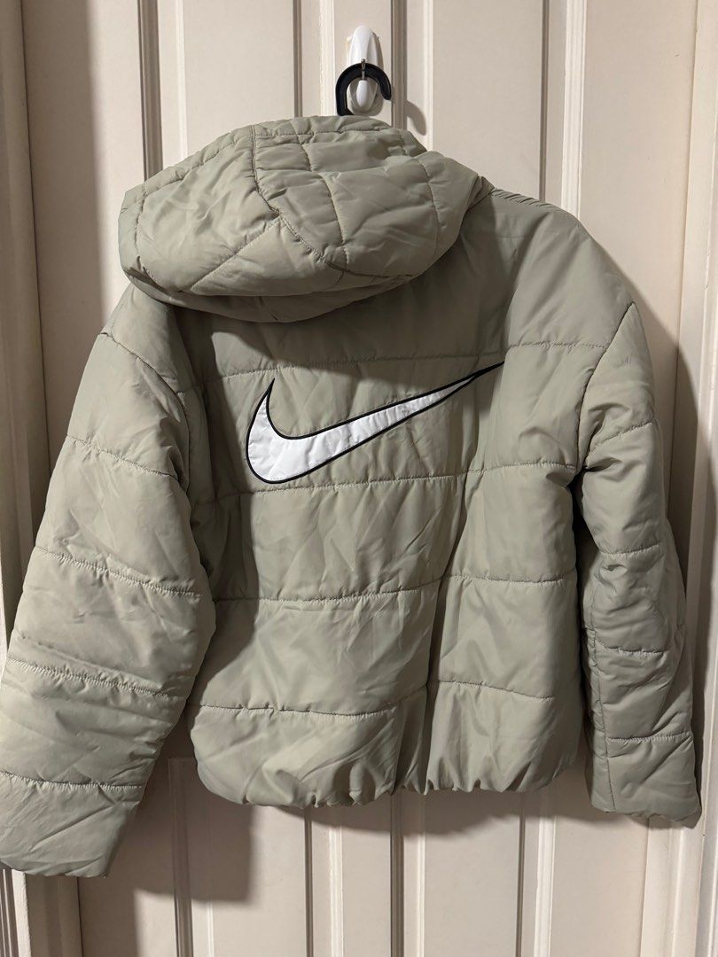 Nike padded jacket with back swoosh in stone sales