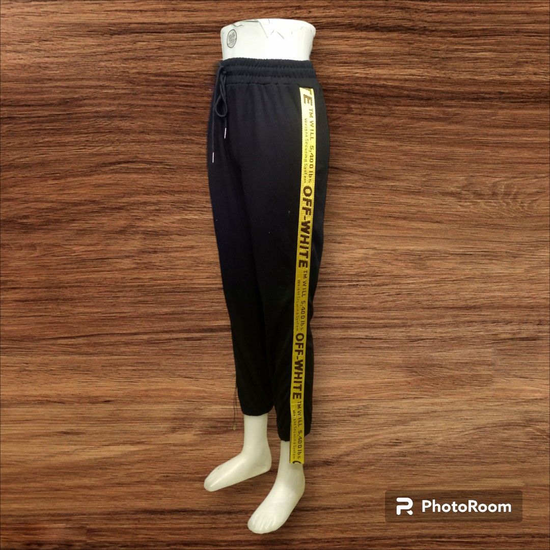Off white pants with yellow stripe hot sale