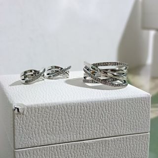 Pandora silver polished ring with set of Polished earrings in silver