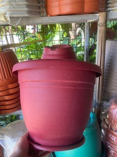 Plastic pots with plates 29cm/23