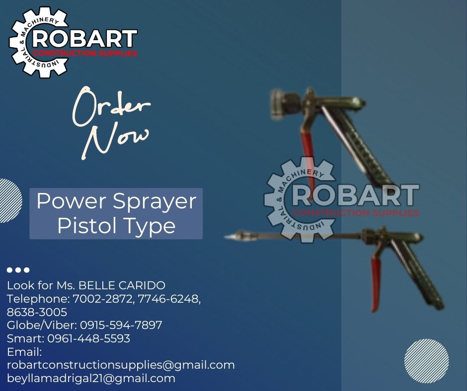 Power Sprayer Pistol Type (Category: Construction Tools & Equipment) located in Manila. Submitted by bellarobart (Listing ID 1300270186, Image 1). Description: Power Sprayer Pistol Type 6" php715 12" php1,145 𝑹𝑶𝑩𝑨𝑹𝑻 𝑪𝑶𝑵𝑺𝑻𝑹𝑼𝑪𝑻𝑰𝑶𝑵 𝑺𝑼𝑷𝑷𝑳𝑰𝑬𝑺 #RobartConstructionSupplies #robartph #constructionmaterials #industrialsupply Office Address: 1405 Yuseco St. Sta Cruz Manila SEND US MESSAGE FOR INQUIRIES ‼️‼️ 🔵100% Trusted Supplier 