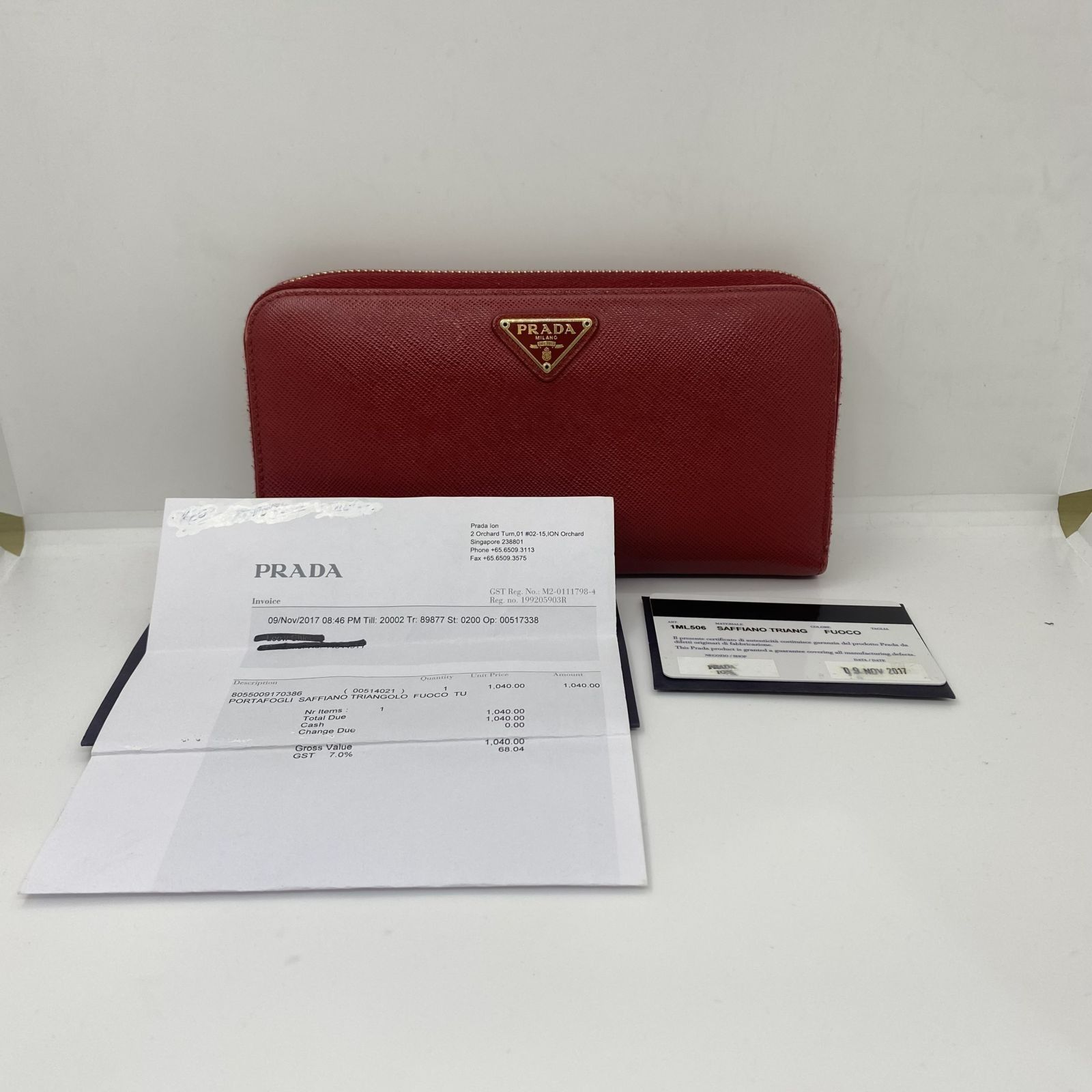 PRADA 1ML506 RED SAFFIANO ROUND ZIP LONG WALLET 247016409 GI 