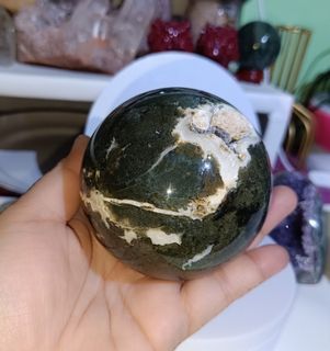 PRETTY BIG SIZE DRUZY MOSS AGATE SPHERE STONE OF WEALTH NATURAL STONE CRYSTAL